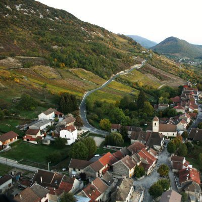 Vue aérienne de Montagnieu et ses vignobles, Bugey, Ain